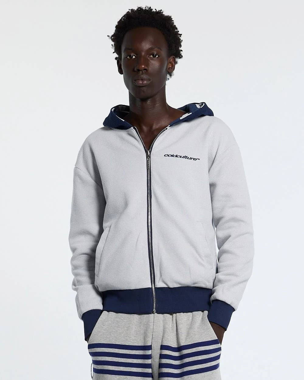 UNTRUE WAFFLE REVERSIBLE ZIP HOODIE BLUE 4