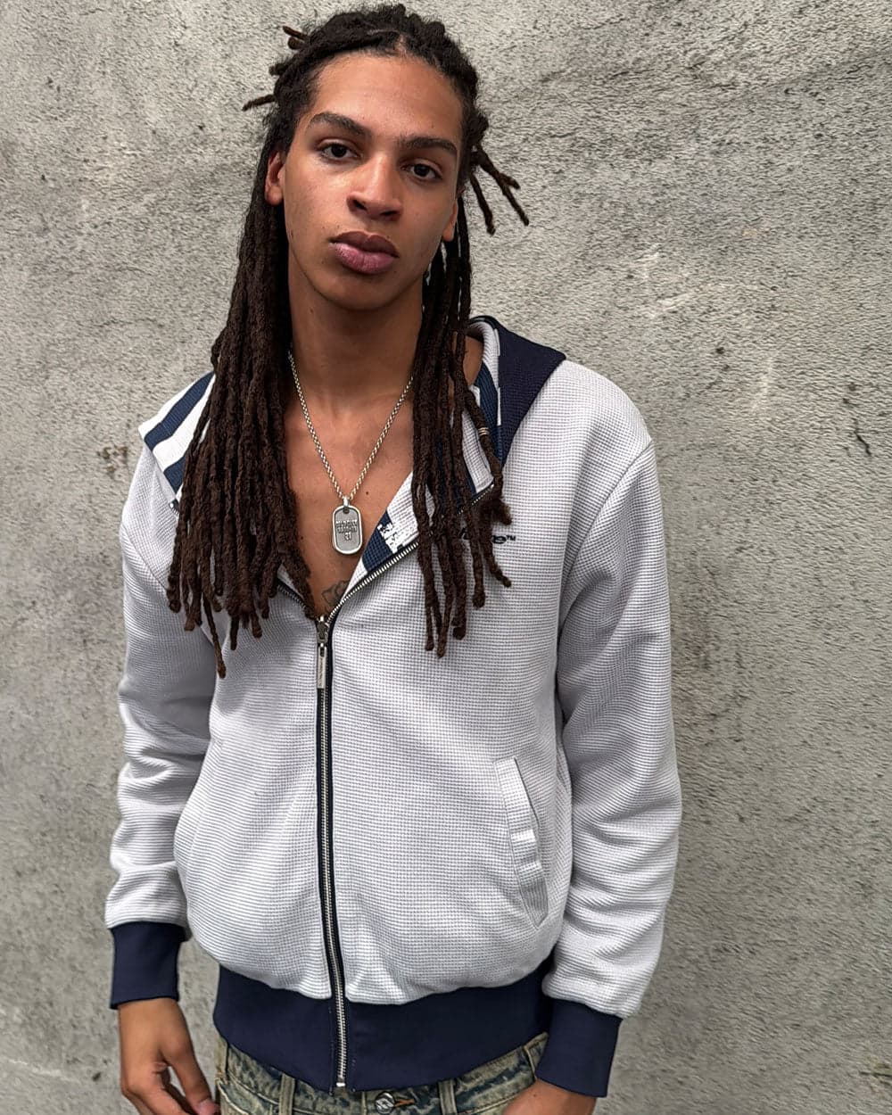 UNTRUE WAFFLE REVERSIBLE ZIP HOODIE BLUE 13