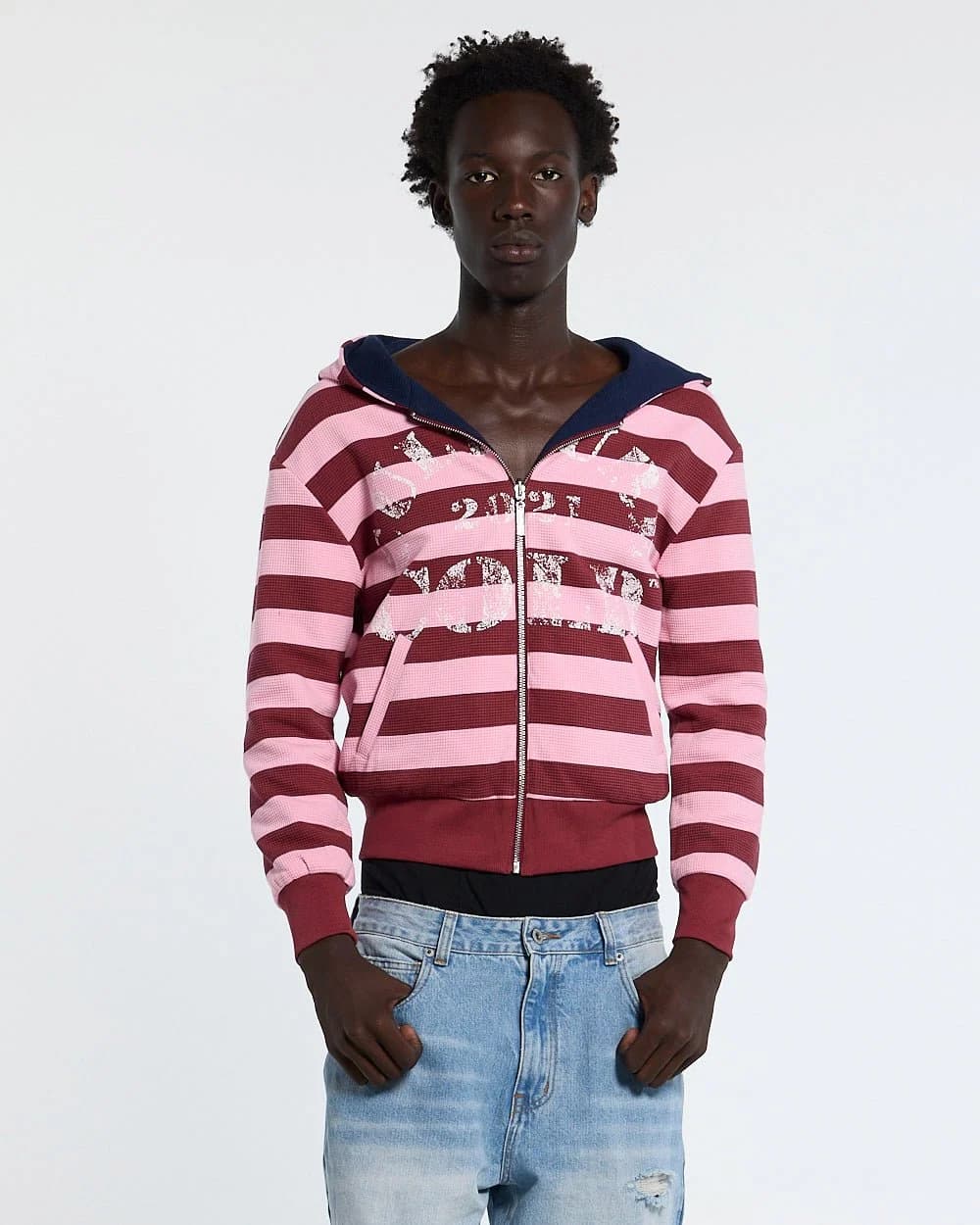 UNTRUE WAFFLE REVERSIBLE ZIP HOODIE PINK 3