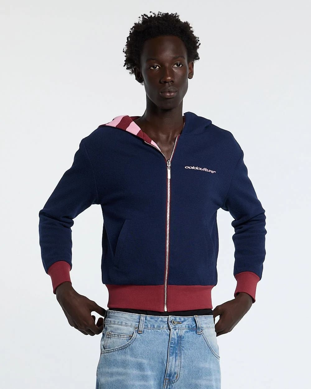 UNTRUE WAFFLE REVERSIBLE ZIP HOODIE PINK 4