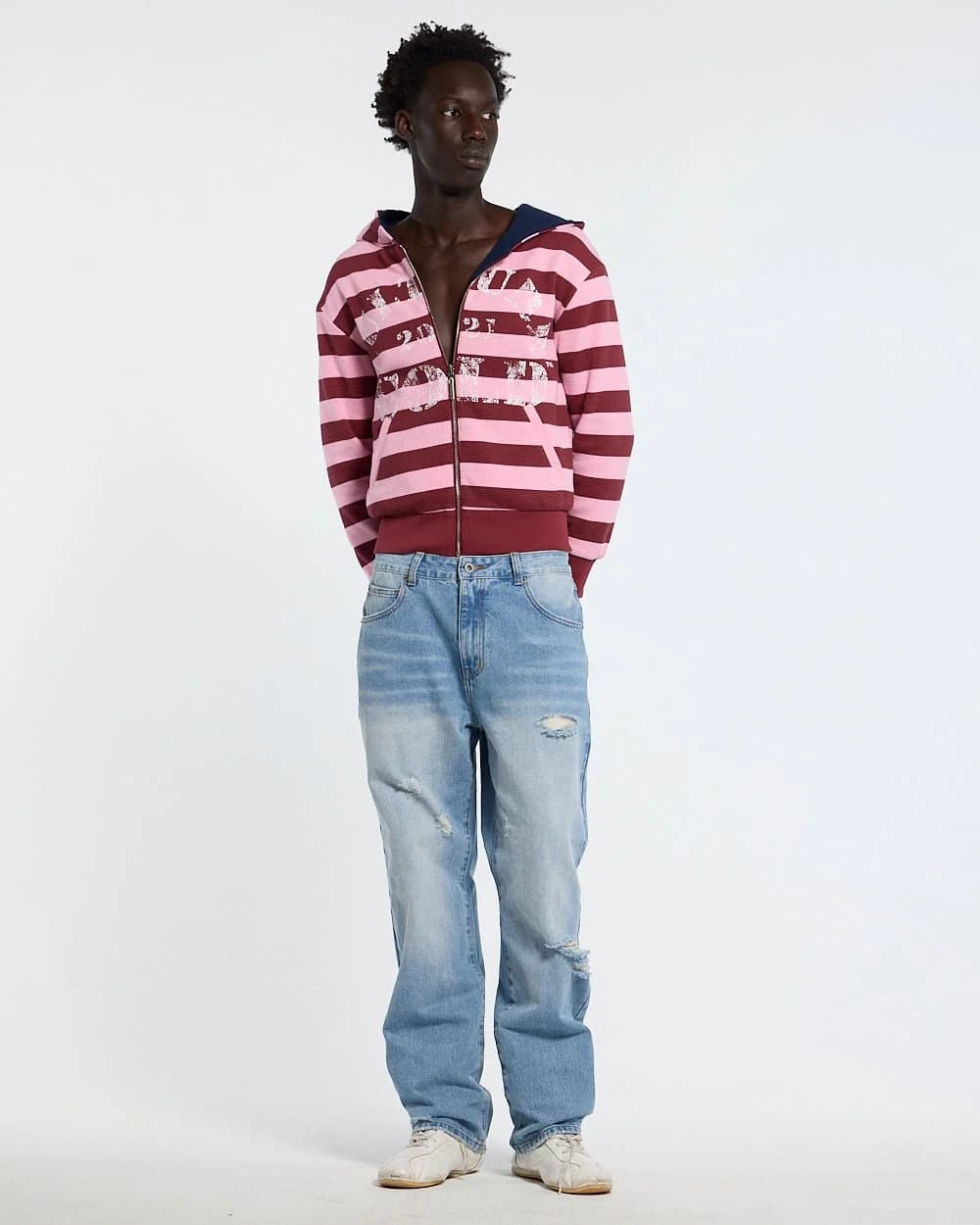 UNTRUE WAFFLE REVERSIBLE ZIP HOODIE PINK 9