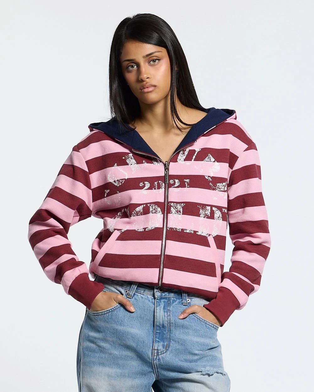 UNTRUE WAFFLE REVERSIBLE ZIP HOODIE PINK 13