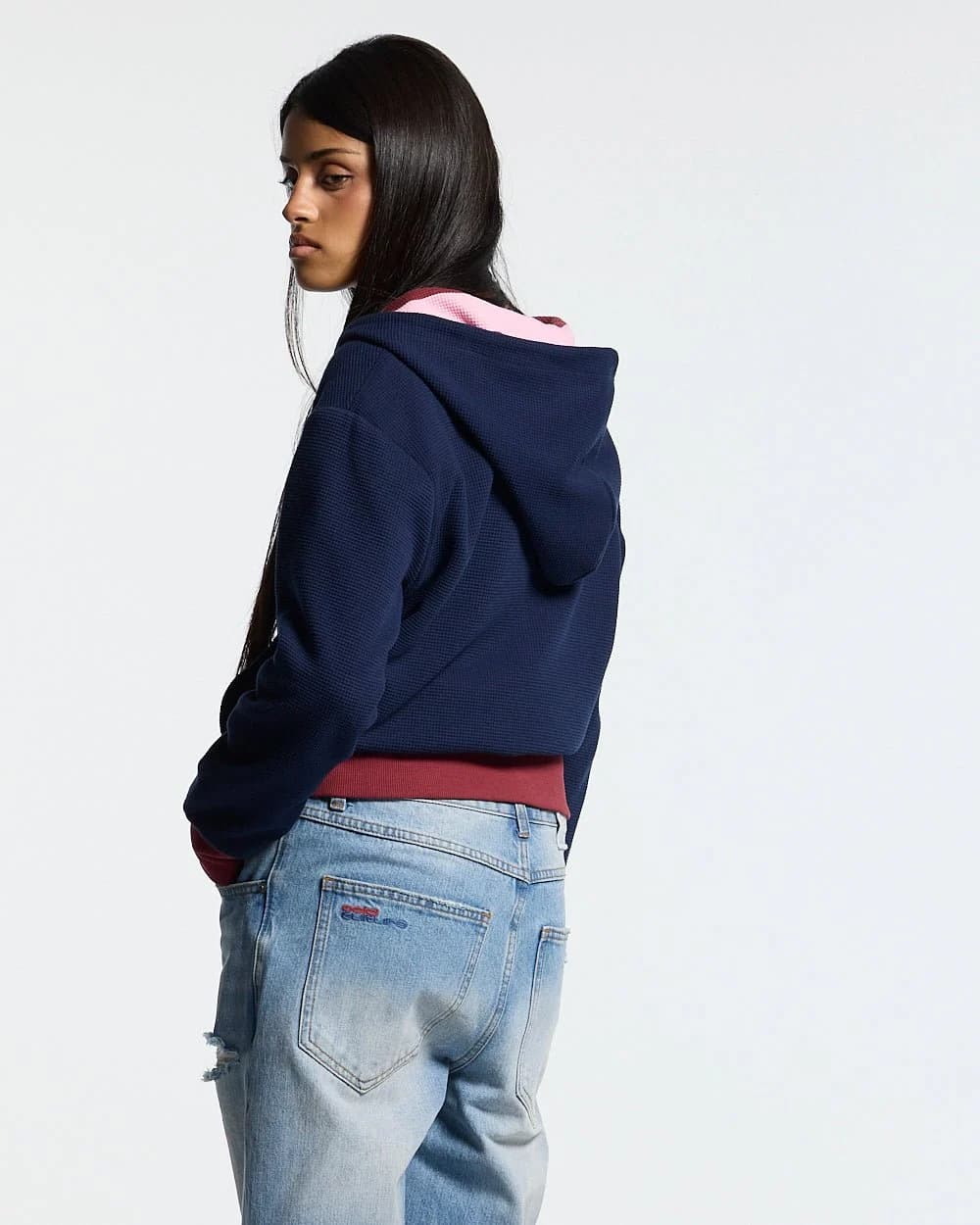 UNTRUE WAFFLE REVERSIBLE ZIP HOODIE PINK 16
