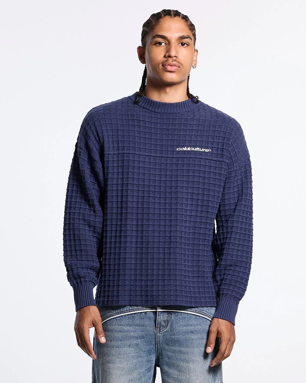 CRUNCHY WAFFLE KNIT NAVY AND YELLOW 3