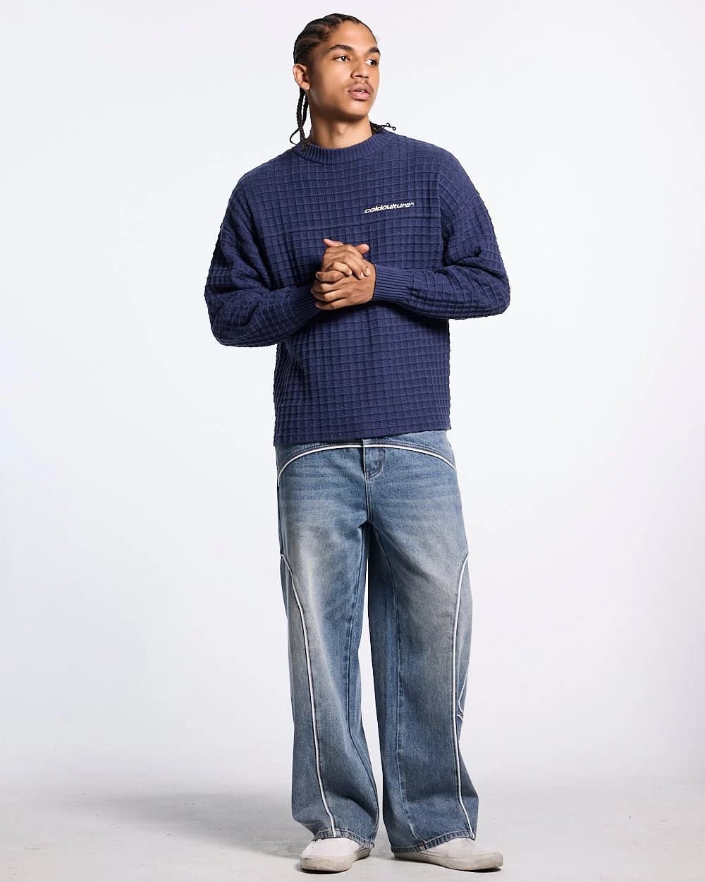 CRUNCHY WAFFLE KNIT NAVY AND YELLOW 6