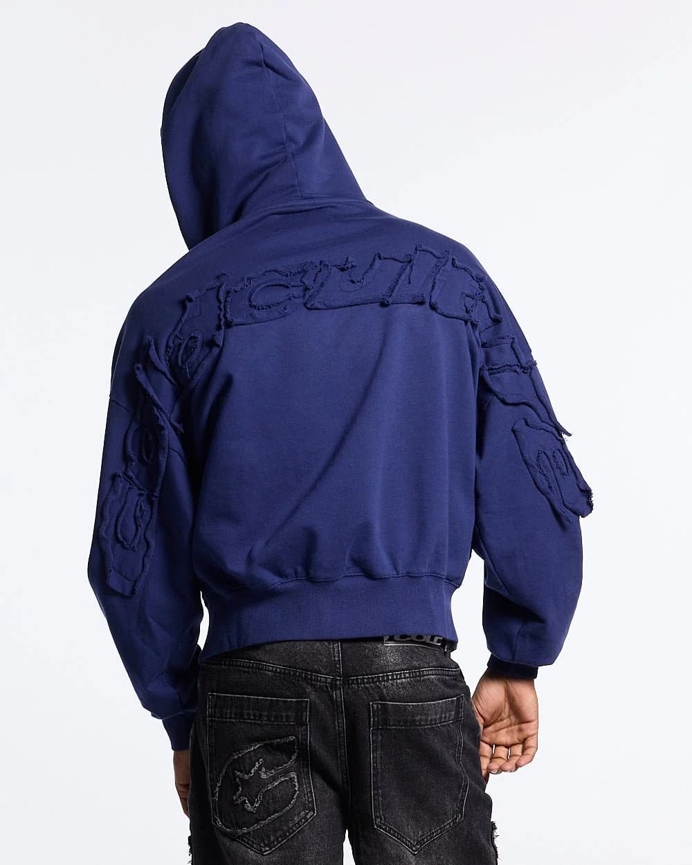 DISTRESS CURVED ZIP HOODIE NAVY by COLD CULTURE