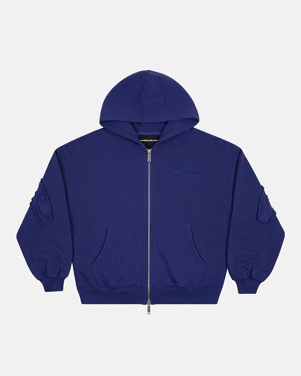 DISTRESS CURVED ZIP HOODIE NAVY 4