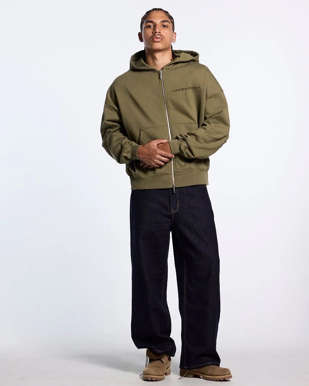 DISTRESS CURVED ZIP HOODIE GREEN LIGHT 5