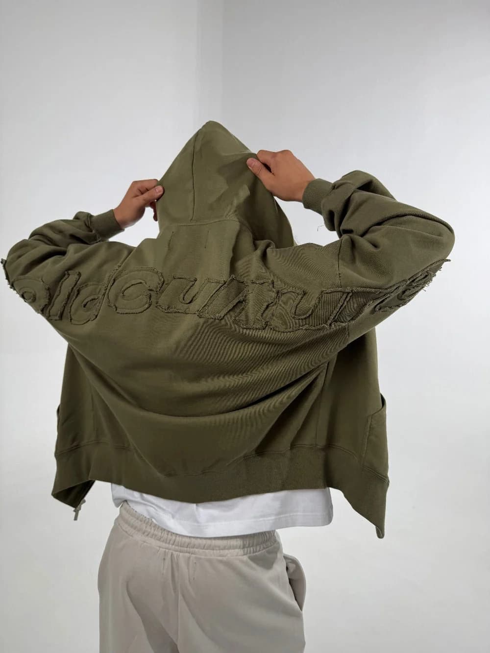 DISTRESS CURVED ZIP HOODIE GREEN LIGHT 7