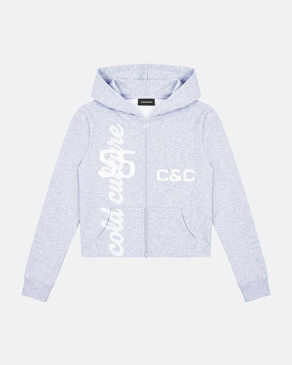 LACE ZIP HOODIE HEATHER GREY 2