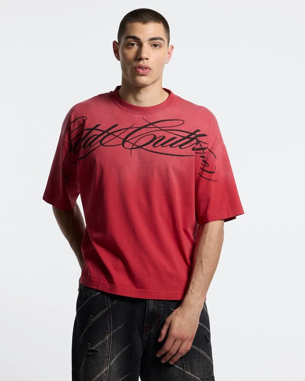 CROSSED SCRIPT TEE RED 2