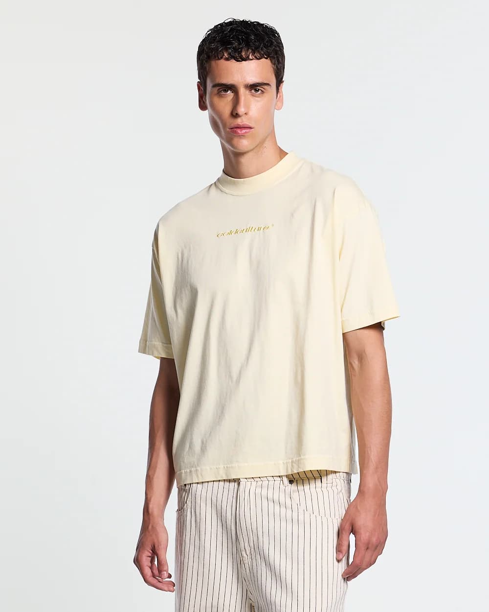 DISTRESS CURVED TEE YELLOW 4