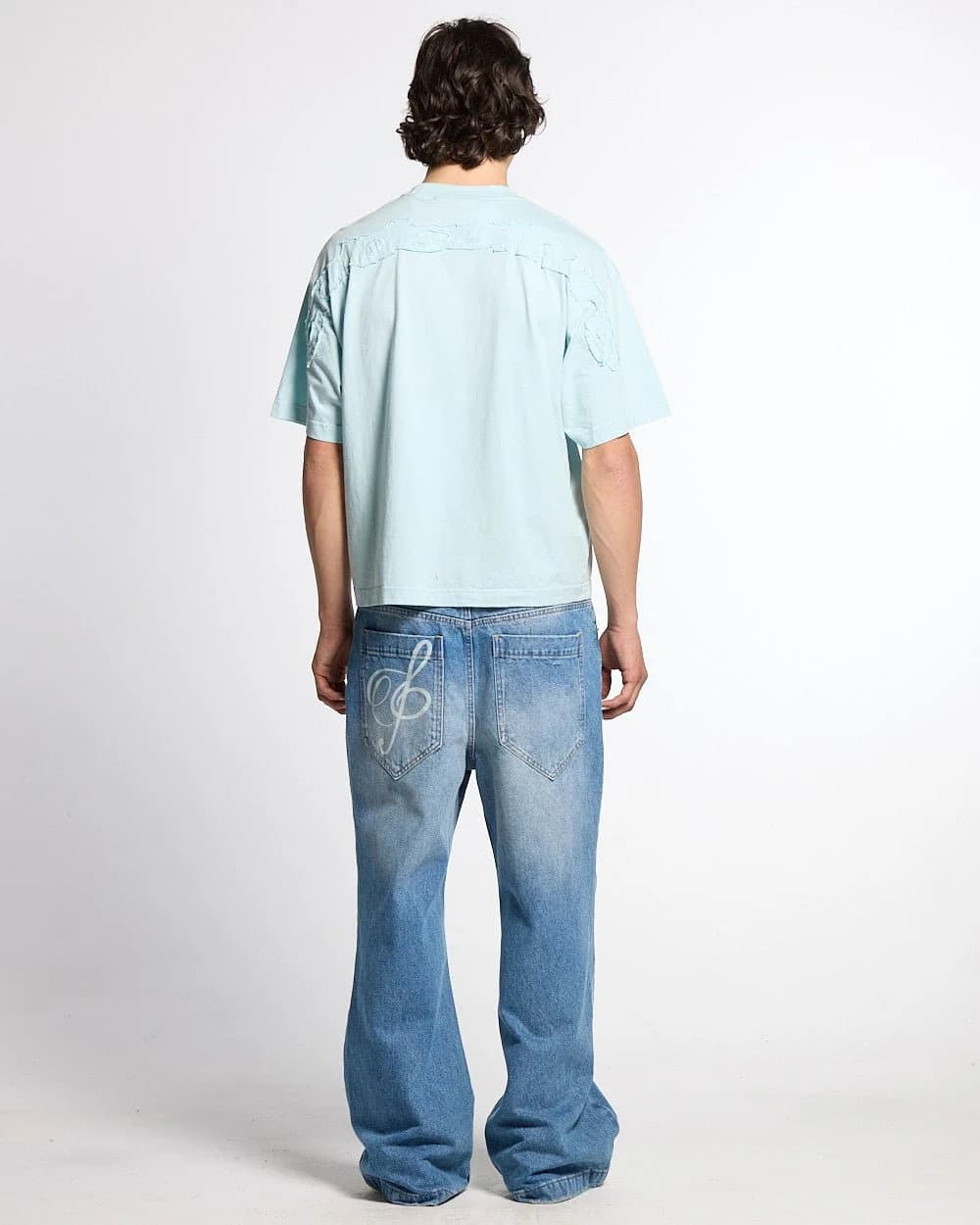 DISTRESS CURVED TEE BLUE 6