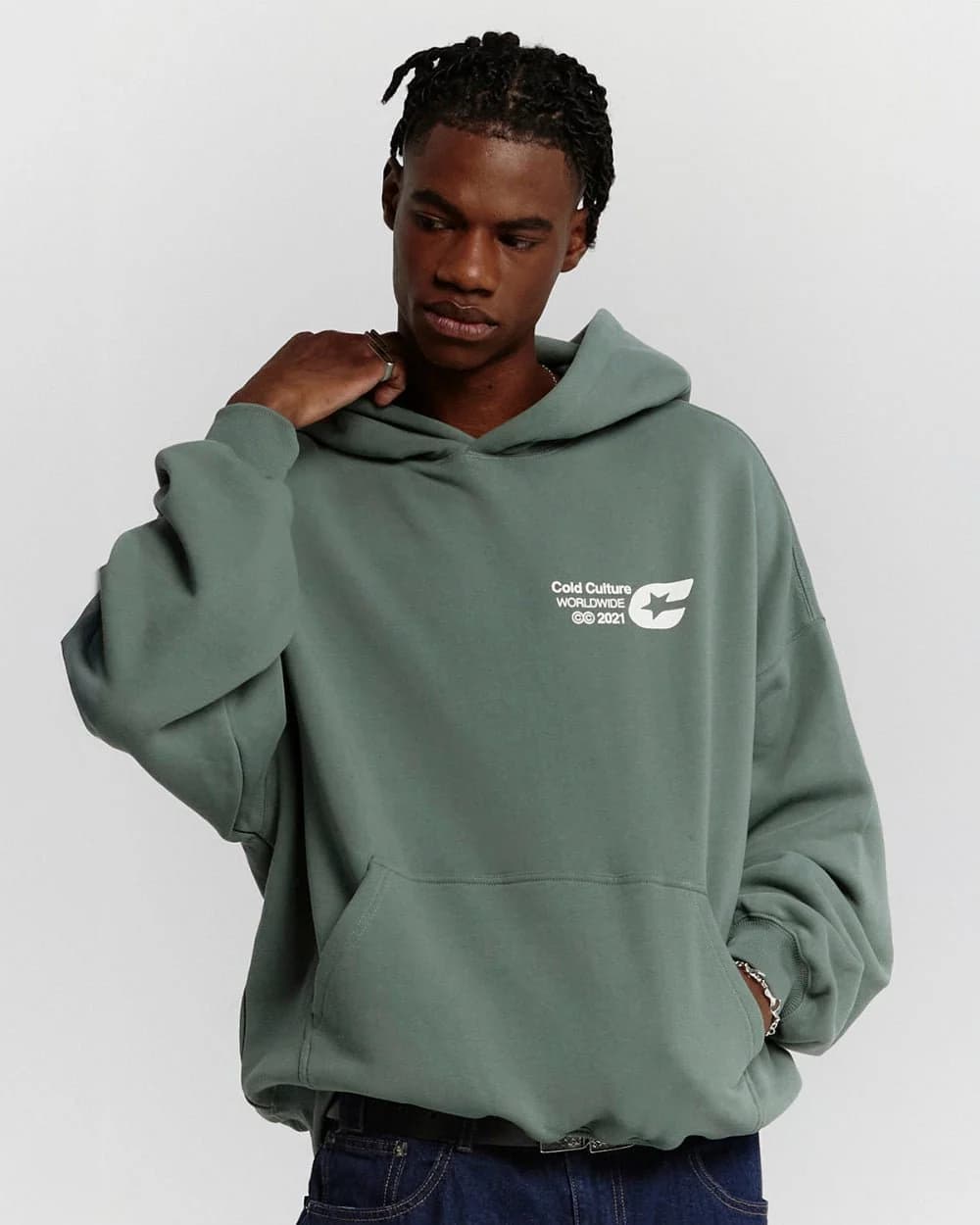 COLD LOGOS HOODIE ASH GREEN 4