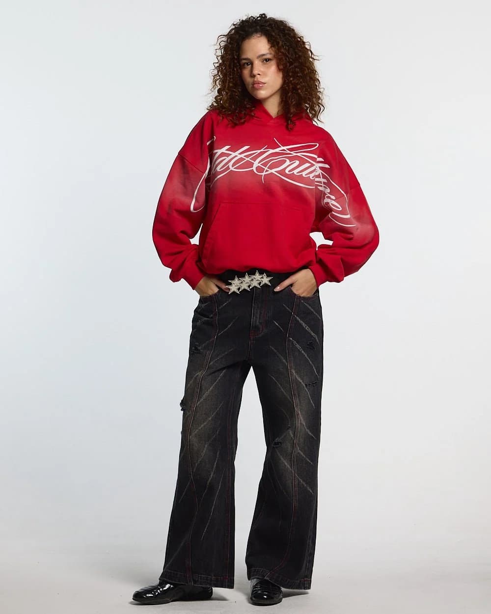 CROSSED SCRIPT HOODIE RED 5
