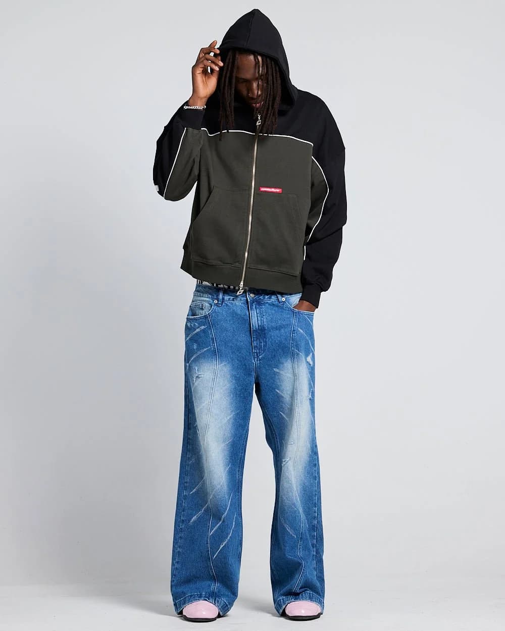 FLESH ZIP HOODIE BLACK & GREY 4