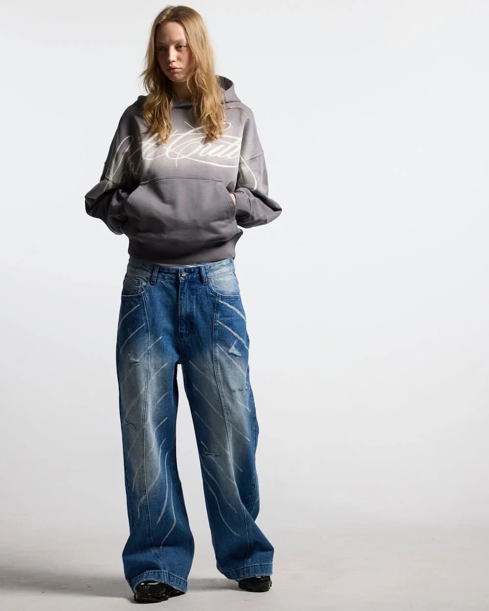 CROSSED SCRIPT HOODIE GREY 5