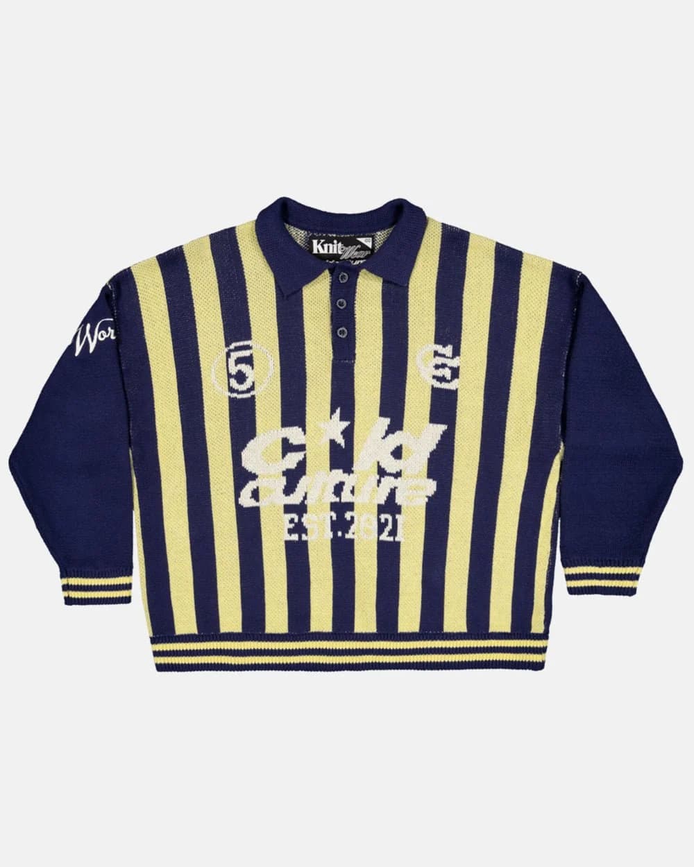 STRUCTURE COLLAR SWEATSHIRT KNIT BLUE/YELLOW by COLD CULTURE
