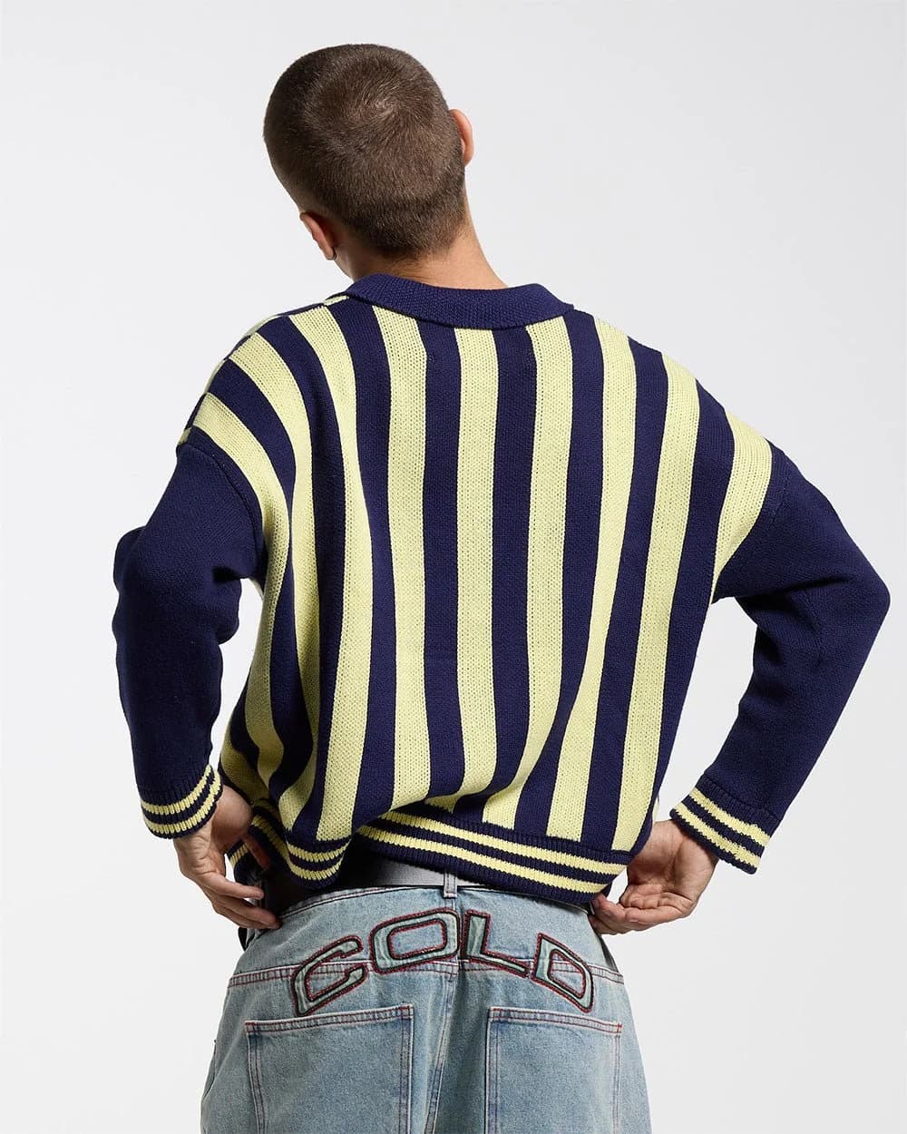 STRUCTURE COLLAR SWEATSHIRT KNIT BLUE/YELLOW 4