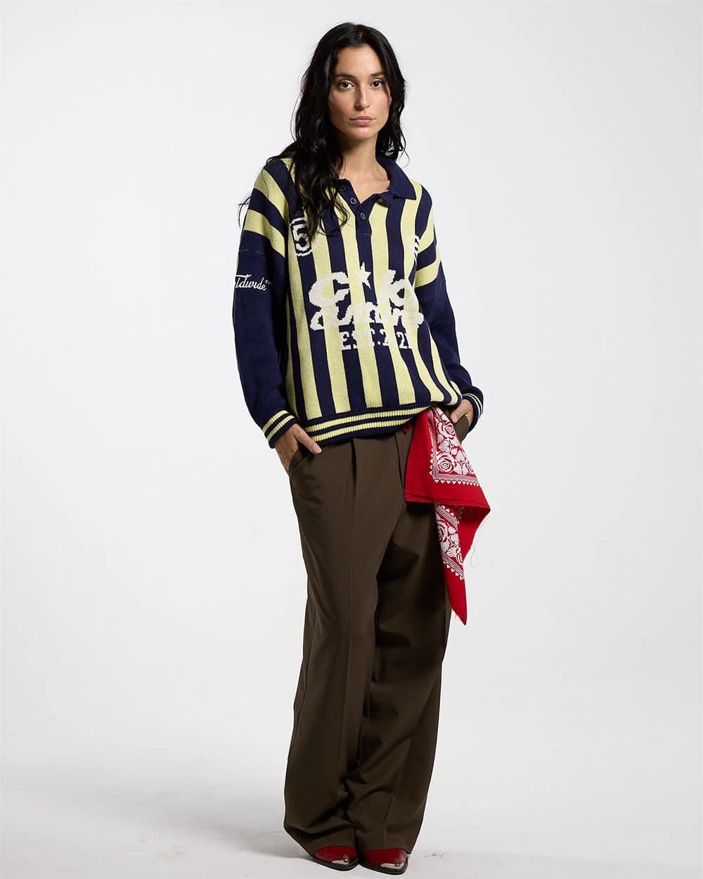 STRUCTURE COLLAR SWEATSHIRT KNIT BLUE/YELLOW 5