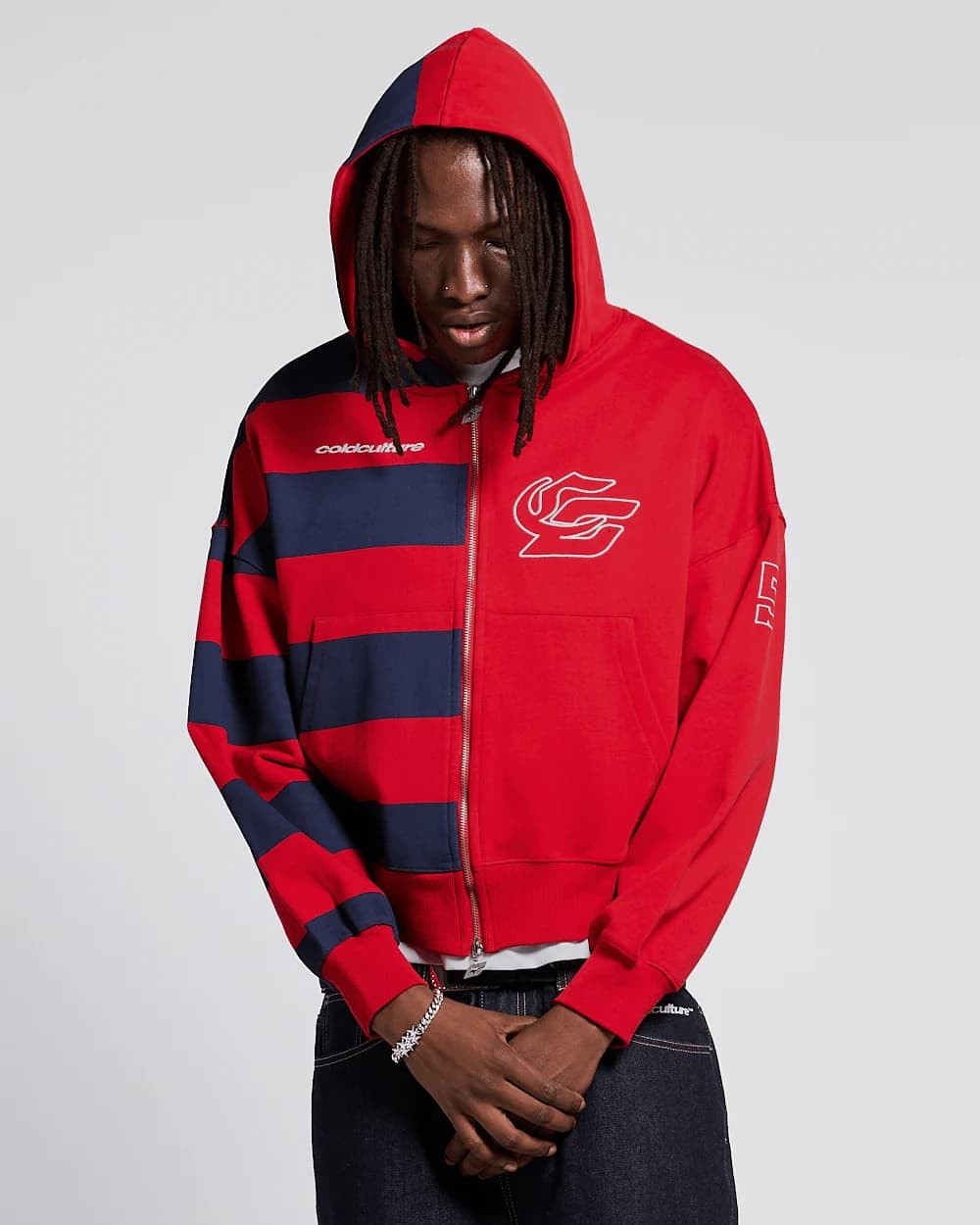 BARNA ZIP HOODIE RED & DARK BLUE 2