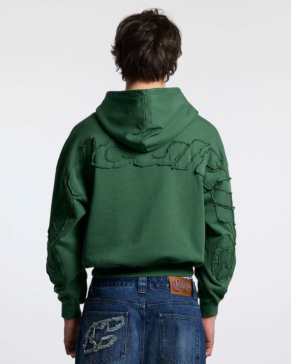 DISTRESS CURVED HOODIE GREEN by COLD CULTURE