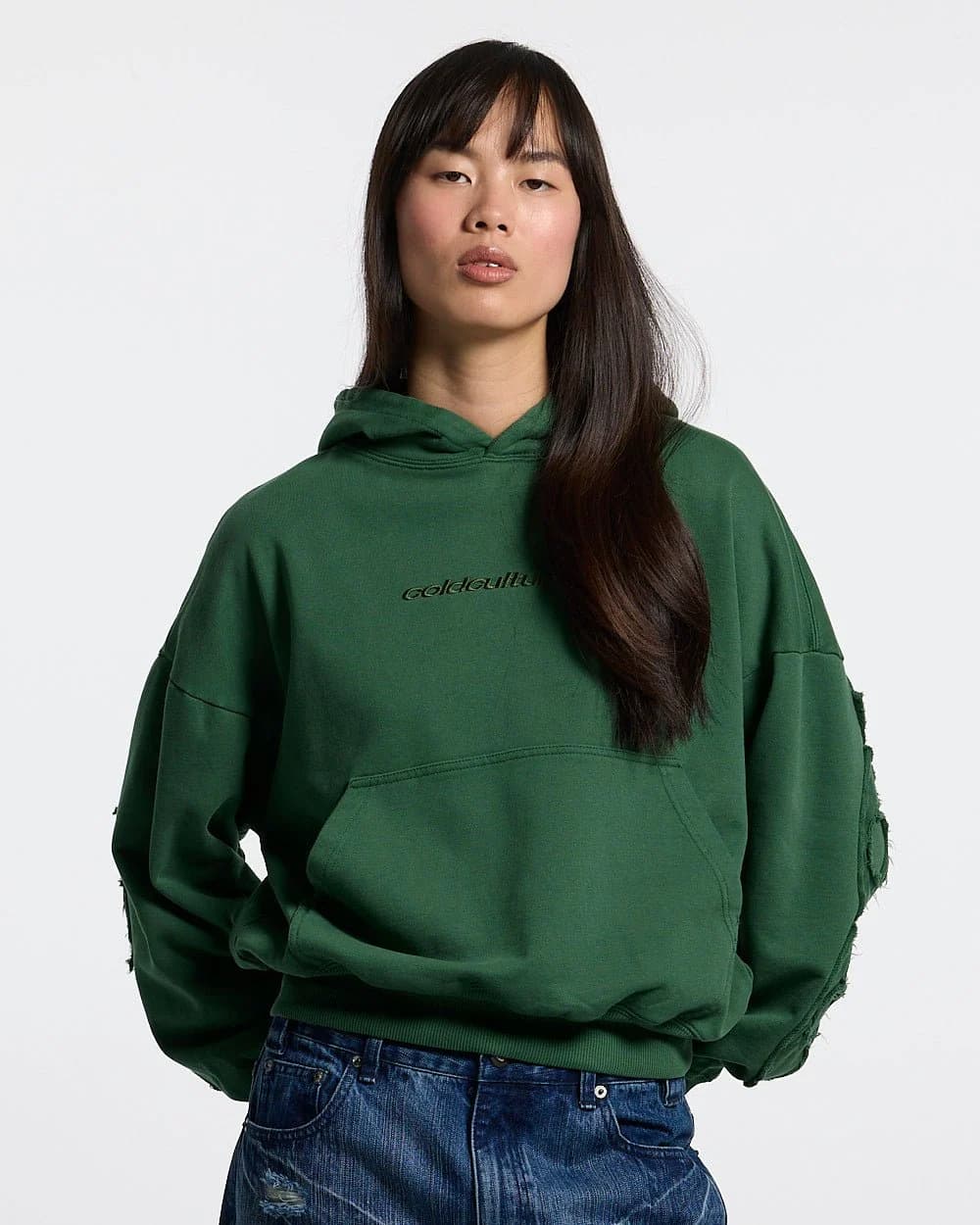 DISTRESS CURVED HOODIE GREEN 5