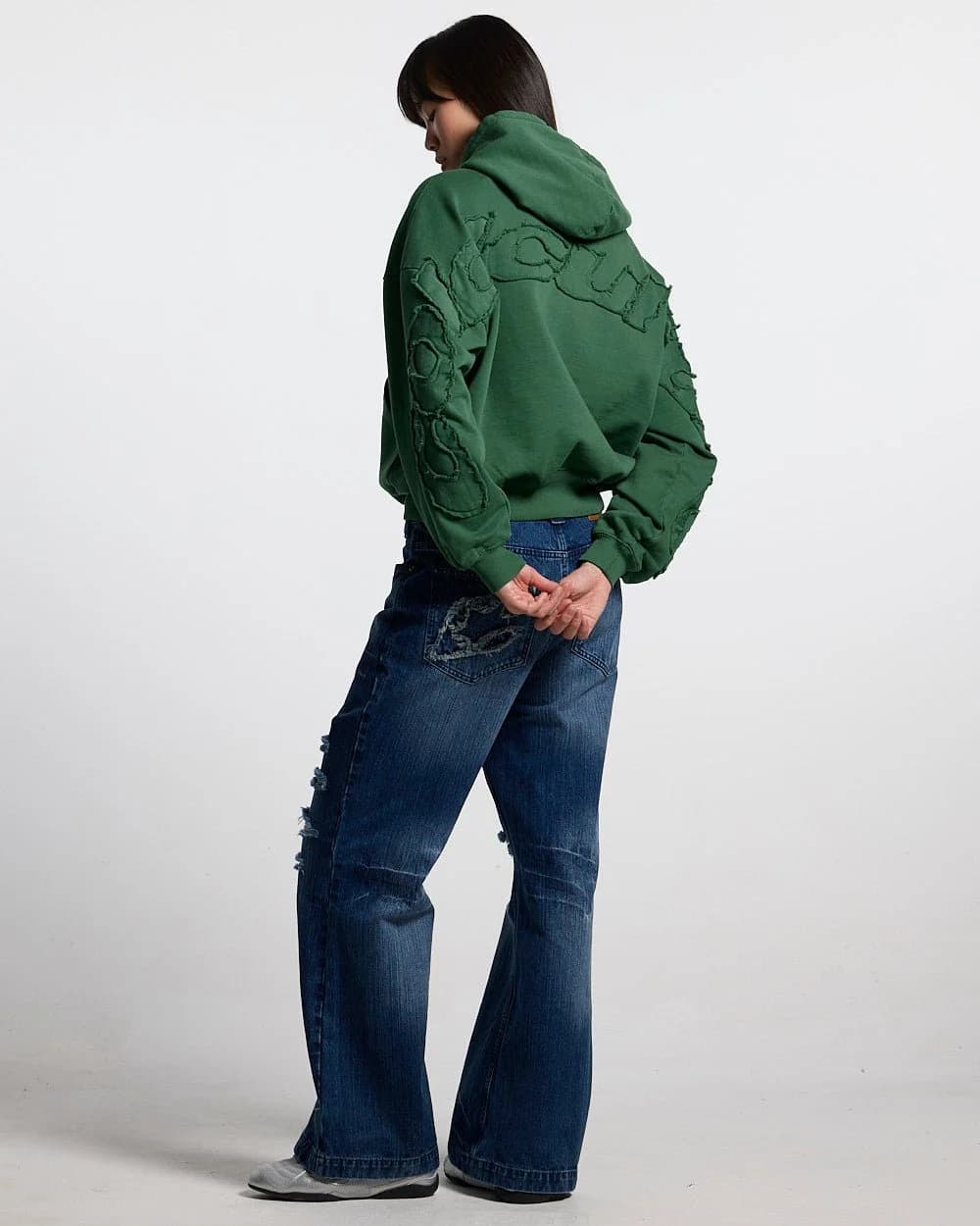 DISTRESS CURVED HOODIE GREEN 6