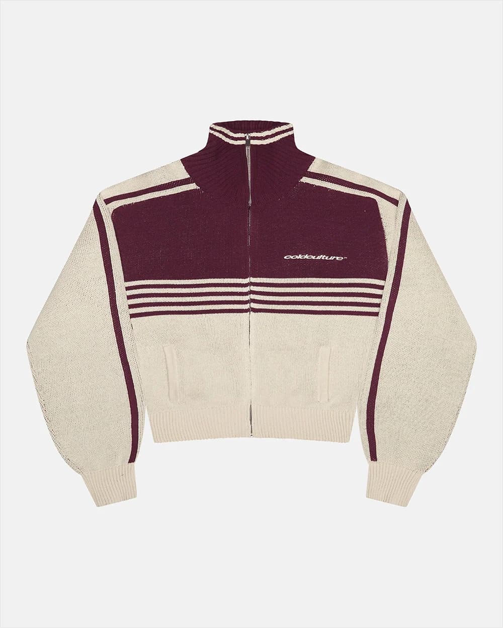 POWERLINE ZIP KNIT BEIGE & BURGUNDY by COLD CULTURE