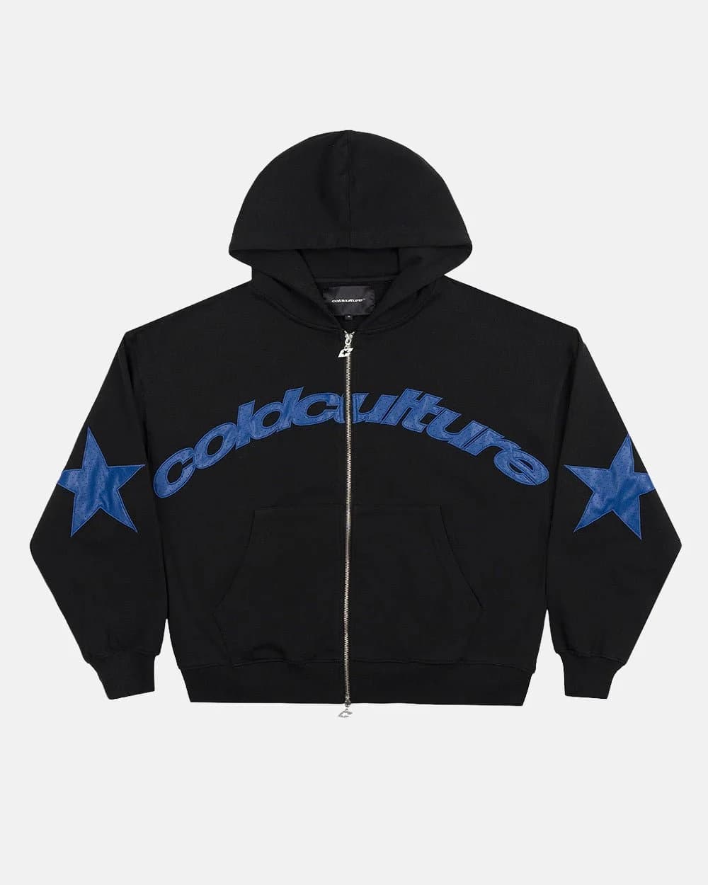 STAR CURVED ZIP HOODIE BLACK by COLD CULTURE