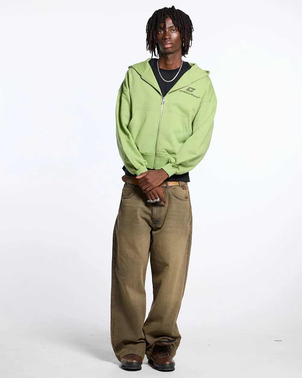 CURVED ZIP HOODIE GREEN 4