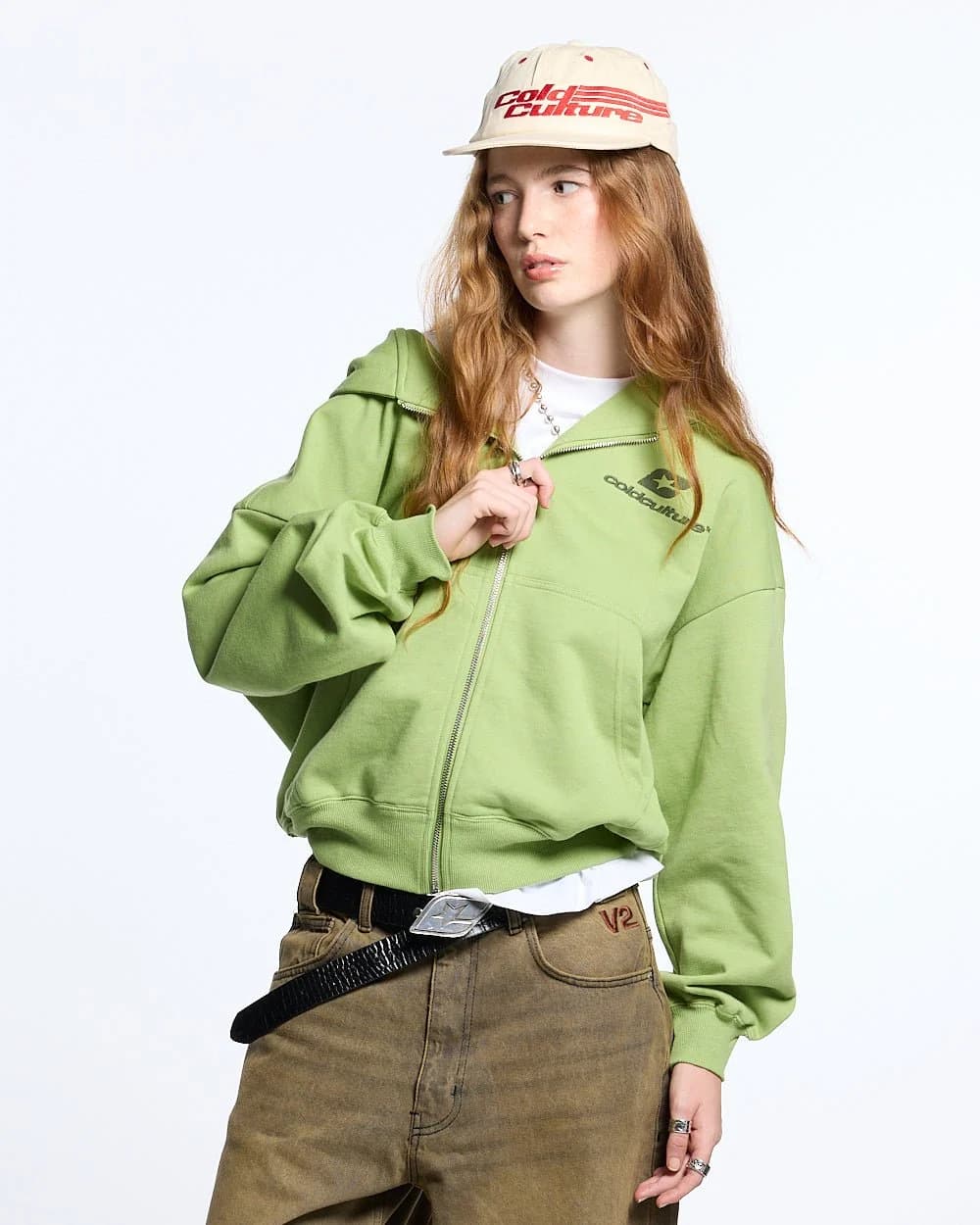 CURVED ZIP HOODIE GREEN 6