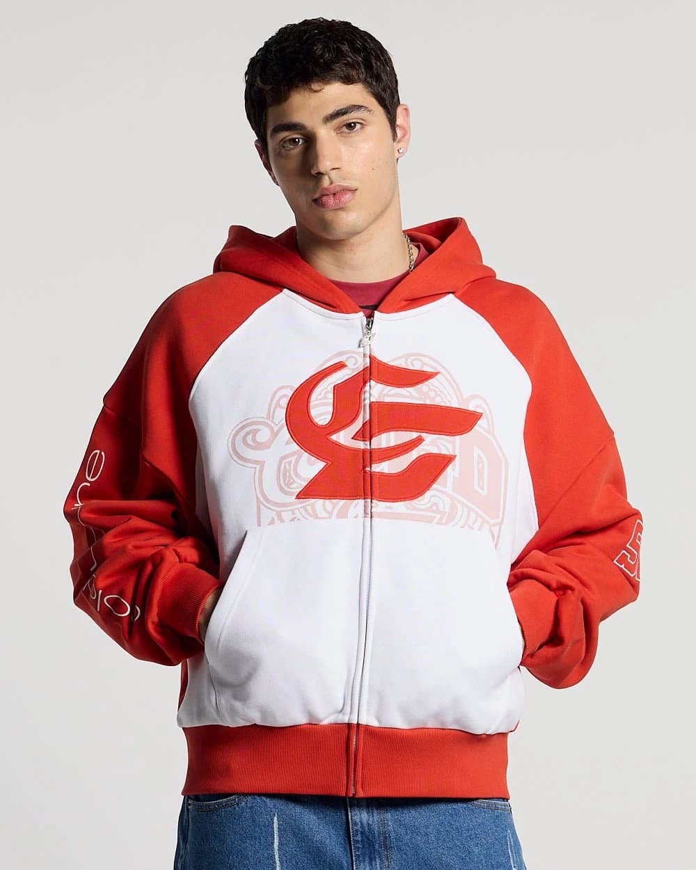 PRESTIGE ZIP HOODIE RED & WHITE 2