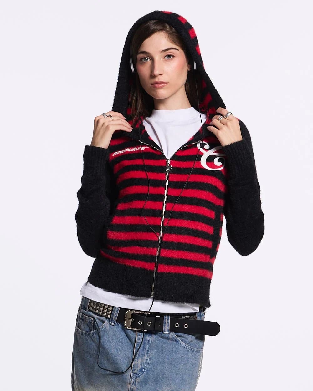 STRIPE ZIP KNIT RED & BLACK by COLD CULTURE