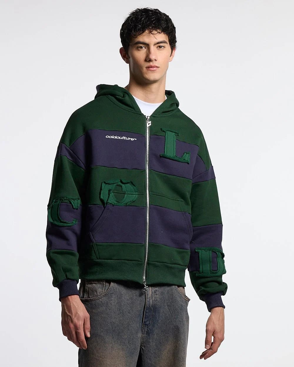 PUZZLE ZIP HOODIE GREEN & NAVY 2
