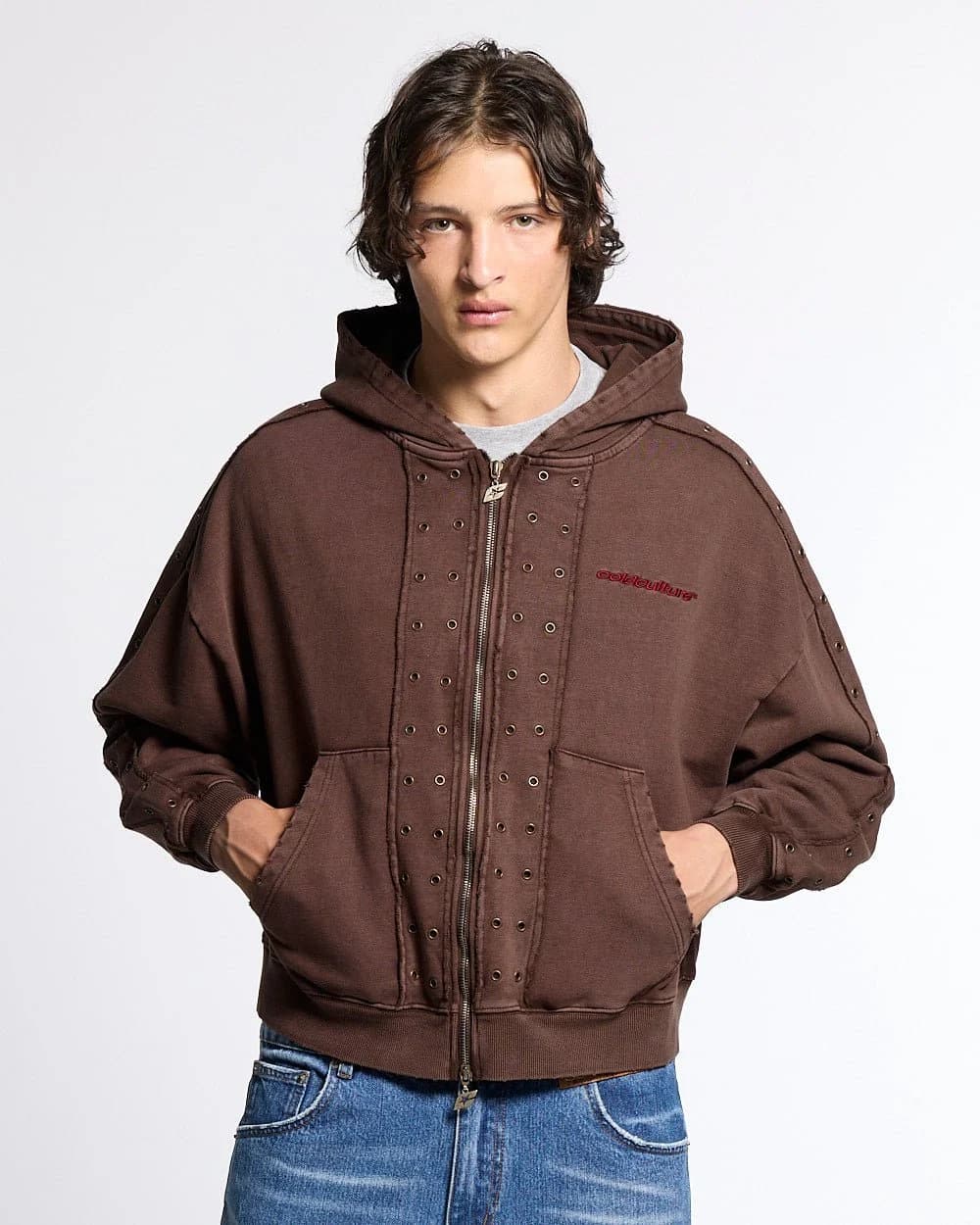 EYELET ZIP HOODIE BROWN by COLD CULTURE