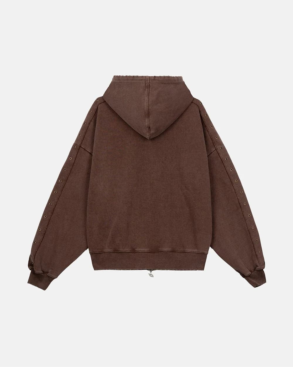 EYELET ZIP HOODIE BROWN 3