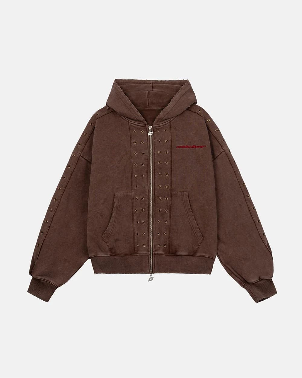 EYELET ZIP HOODIE BROWN 2