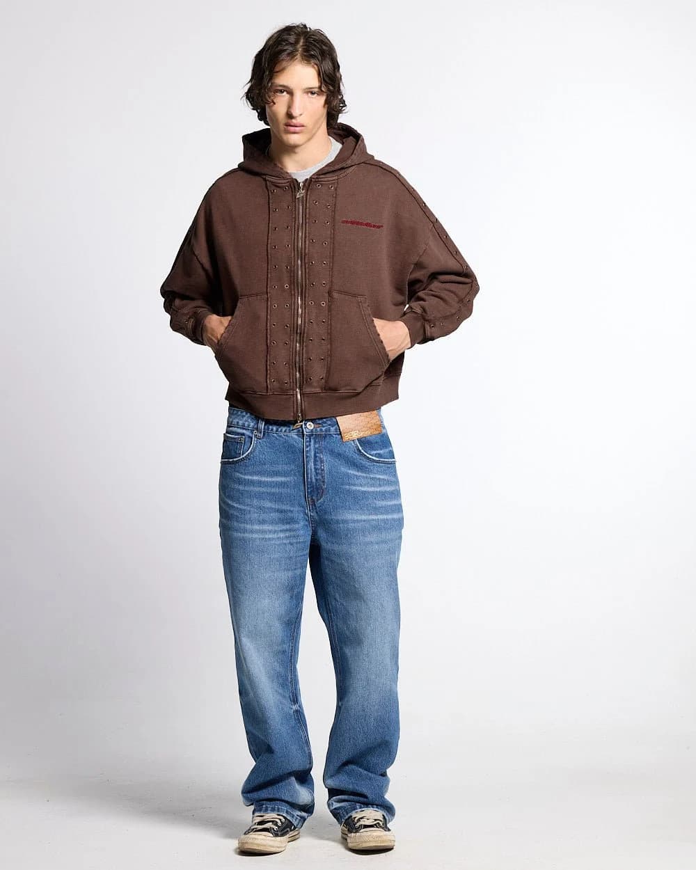 EYELET ZIP HOODIE BROWN 6