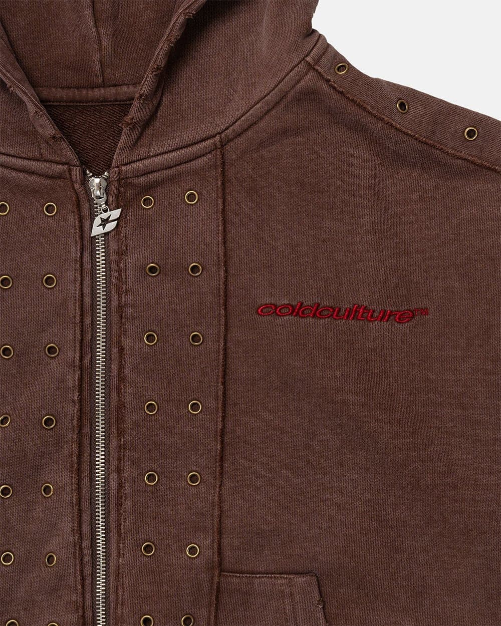 EYELET ZIP HOODIE BROWN 5