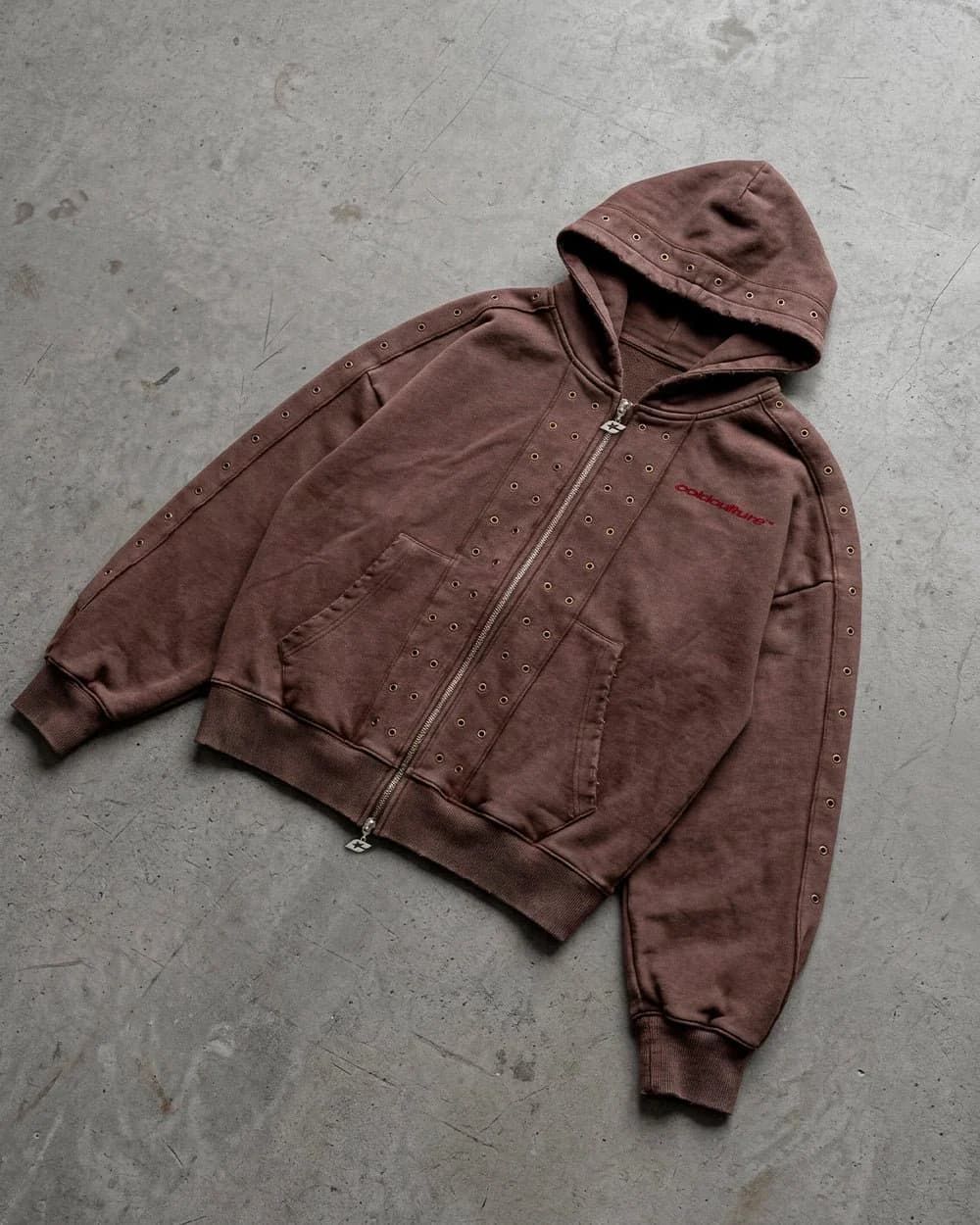 EYELET ZIP HOODIE BROWN 14
