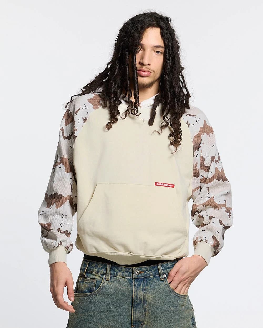 CHIPPED WAFFLE HOODIE BEIGE 2