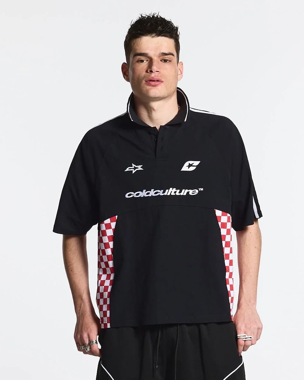 RED CHESS POLO TSHIRT BLACK 2