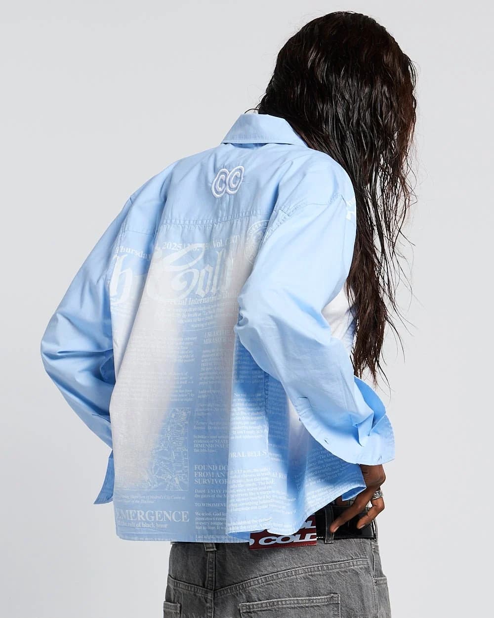 NEWSPAPER LONGSLEEVE SHIRT BABY BLUE by COLD CULTURE