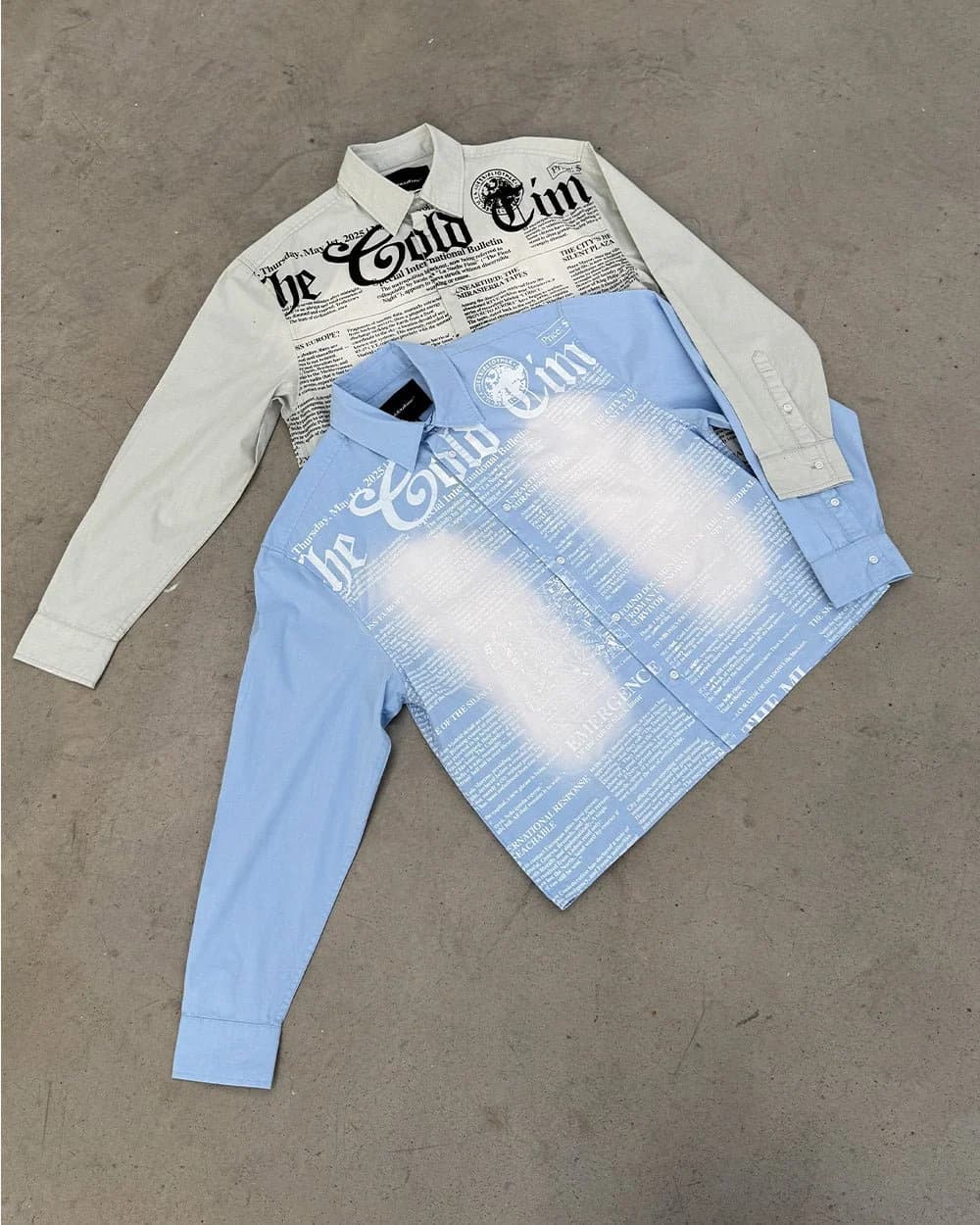 NEWSPAPER LONGSLEEVE SHIRT BABY BLUE by COLD CULTURE