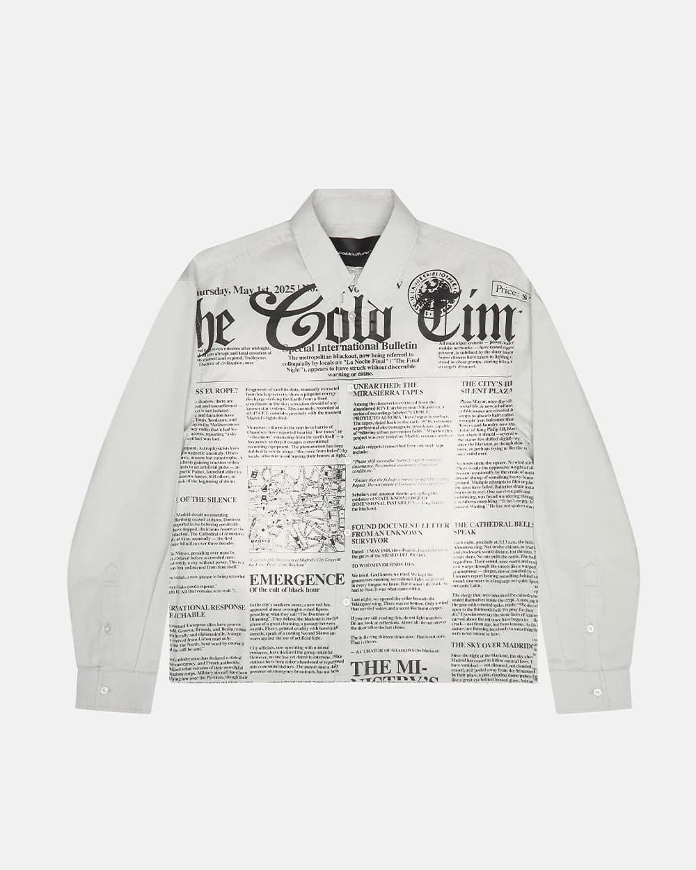 NEWSPAPER LONGSLEEVE SHIRT WHITE by COLD CULTURE
