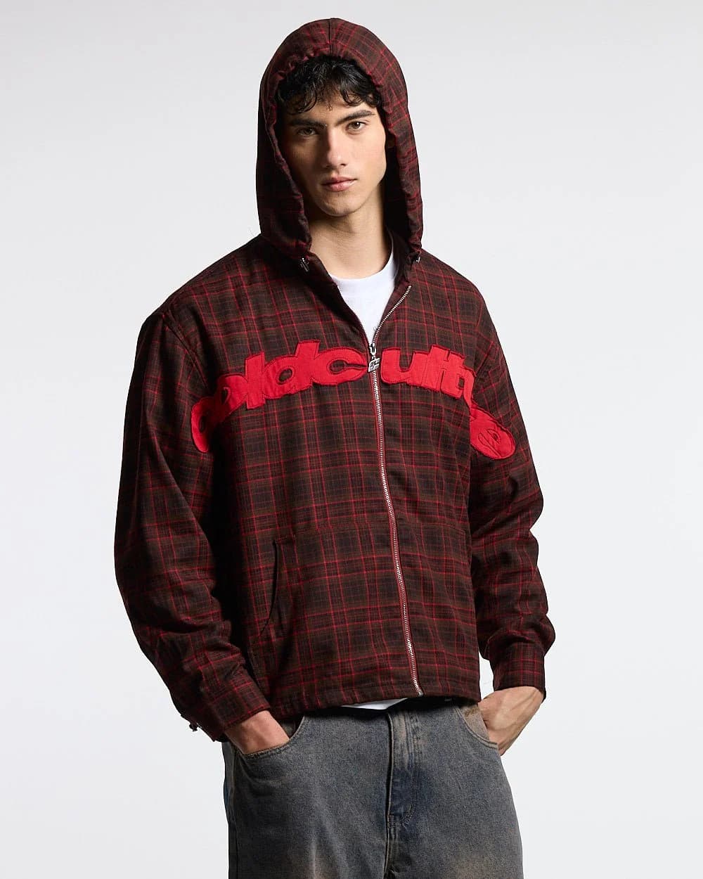 MEMPHIS HOODED SHIRT RED & BLACK TARTAN by COLD CULTURE