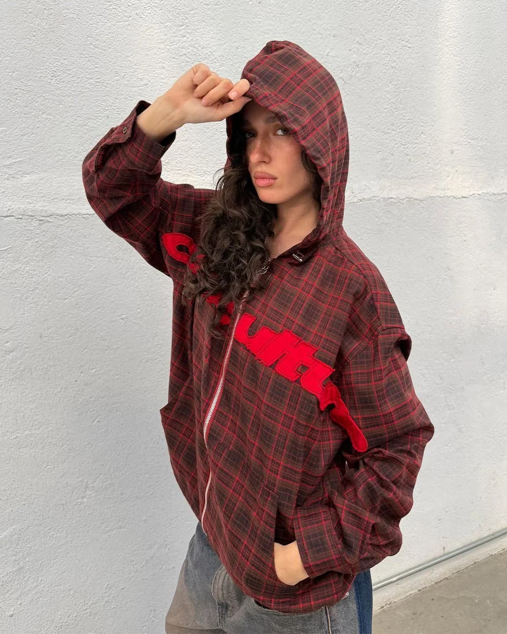 MEMPHIS HOODED SHIRT RED & BLACK TARTAN by COLD CULTURE