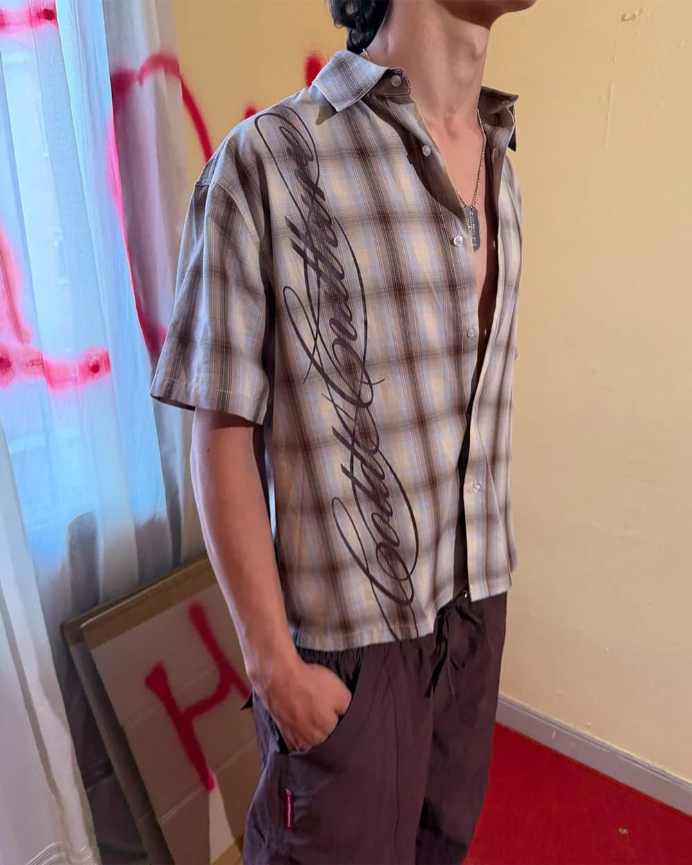 OFFICE SCRIPT SHIRT BEIGE 8