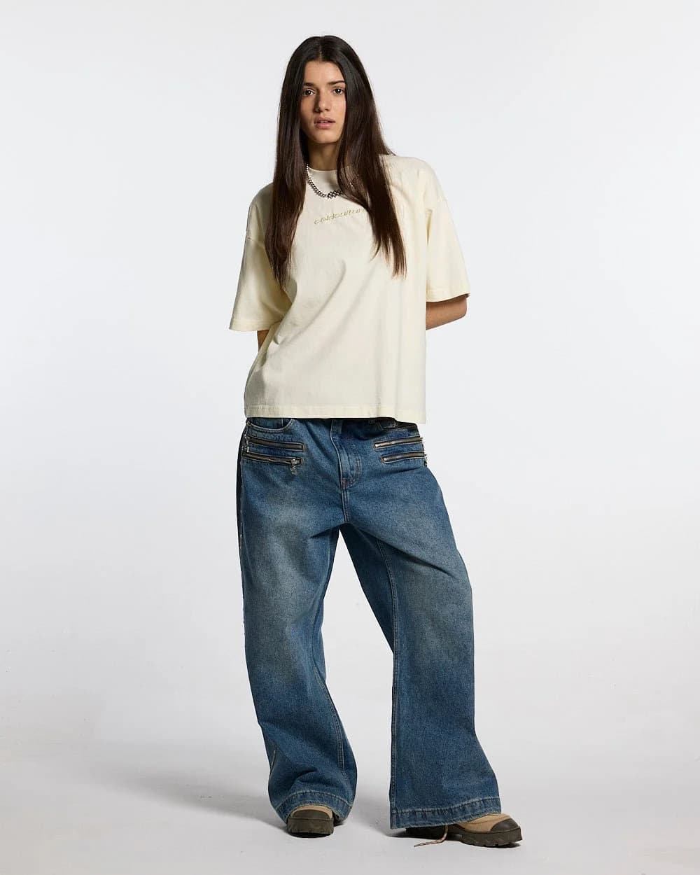 DISTRESS CURVED TEE CREAM 6